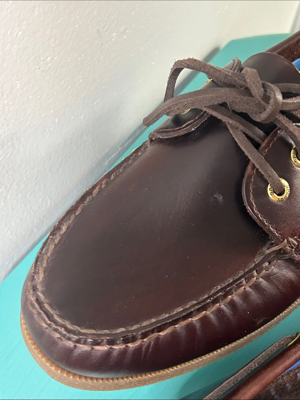 Sperry Top Siders Men’s Dark Brown Amaretto Leather Moc Toe Boat Shoes